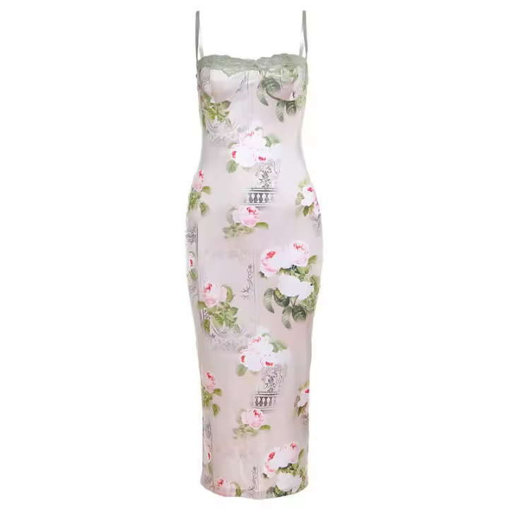 BUNO-Vestidos de invitados de boda para mujer, fiesta de noche elástico para Vestido de satén, traje Floral elegante para Festival y Club nocturno, verano - 1