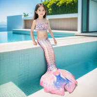 Traje de baño de sirena rendimiento traje de baño de tres piezas cola de pez grande, mediano y pequeño niñas transfronterizas ropa de bikini para niños - details 3