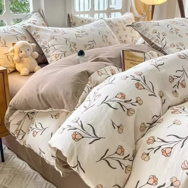 Juego de Ropa de Cama de King Size con Estampado Floral 100% Poliéster - 1