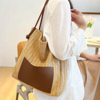 Bolso de mano de punto ahuecado de paja, bolso de hombro hecho a mano de gran capacidad, bolso de playa informal de diseñador para mujer - details 5