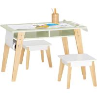2 Taburetes Infantiles Escritorio Infantil con 2 Compartimentos y 1 Soporte para Rollo de Papel Blanco Madera y Verde ES - details 0