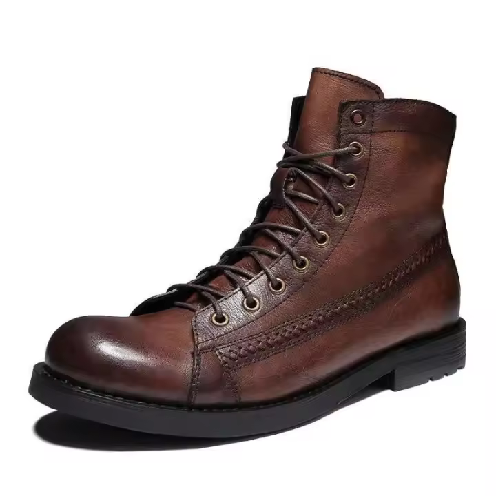 Botas de moto con estilo logo Dropshipping, botas Martin de cuero para exteriores para hombre - 1