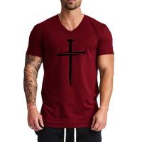 Camiseta Deportiva de Algodón para Hombres Cuello en V, Manga Corta, Moda Transpirable, Ajuste Delgado, Limpieza a Mano, Para Primavera/Verano - details 9