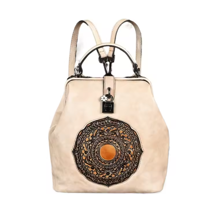 Mochila Vintage de cuero para mujer, bolso femenino con relieve, antirrobo, novedad de 2024 - 1