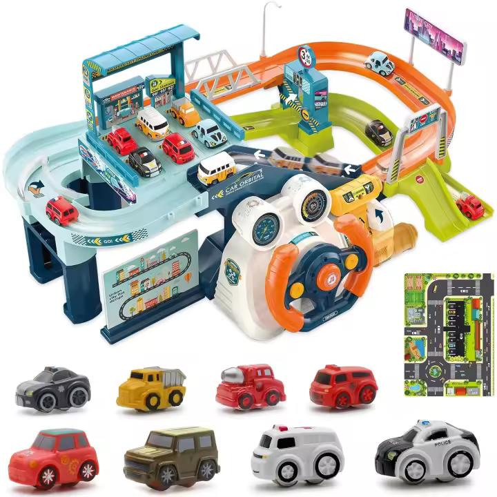 Set de Carreras para Niños Juguete de Aventura de Coche con Rueda de Dirección Musical - 1