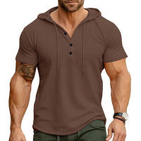 Hombres Deportes Fitness Casual al aire libre de manga corta camiseta con capucha Top Henley Shirt. - details 29