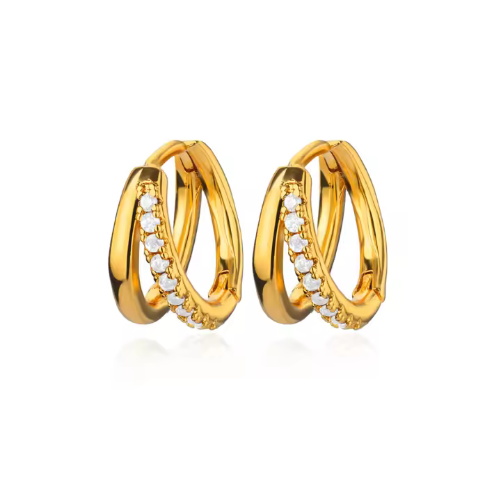 Pendientes De Cristal Zirconia Redondos Para Mujer Acero Inoxidable Color Oro Estilo Piercing Joyería De Boda Fiesta Regalo Para Mujer - 1