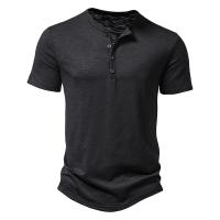 Camisetas de Moda Callejera Hip Hop para Hombres Alta Calidad en Algodón, Manga Corta, Botón, Color Uno - details 4