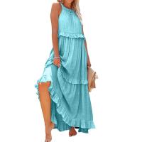 Vestido De Camisola Para Mujer Estilo Europeo Y Americano Verano Nuevo Con Aros Largo Y Volante Sin Mangas Cuello En V Vestido Largo - details 7