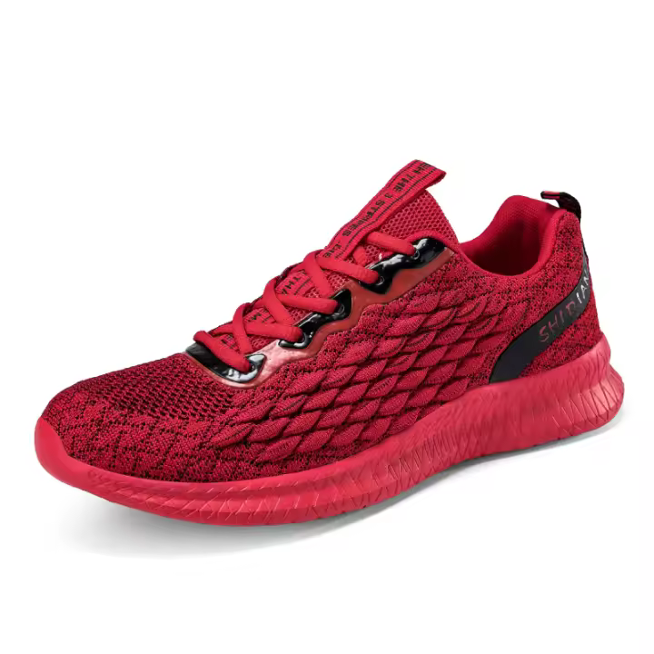 Zapatillas de correr para hombre, zapatos deportivos informales de malla transpirable, ligeros, sin cordones, suela suave, Color Rojo - 1