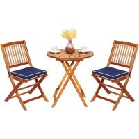 Set de Bistró con 3 Piezas Plegables, Mesa y Sillas Terraza de Madera de Acacia con 2 Cojines Acolchados Extraíbles, Muebles de Exterior para Patio Jardín Veranda Balcón (Azul Oscuro) - details 0