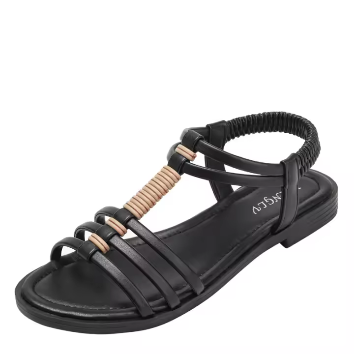 Sandalias Romanas Verano 2025 Nuevas Retro Huecas Planas Cómodas Zapatos de Playa Vie - 1