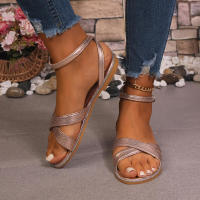 Sandalias planas para mujer Verano Punta abierta redonda Zapatos de mujer de gran tamaño de moda con una sola correa - details 8