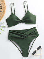 Bikini de cintura alta para mujer, traje de baño liso con tirantes, Tanga Sexy, ropa de playa, verano, 2024 - details 9