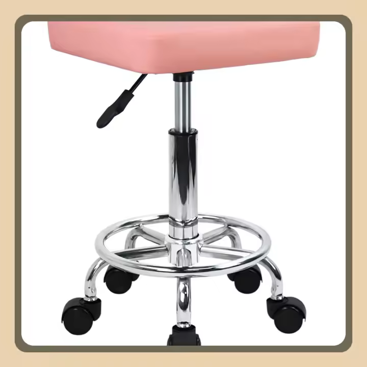 Taburete con Ruedas Cuadrado Cuero de PU Altura Ajustable Giratorio Masaje SPA Taburetes de salón Silla de Trabajo con Ruedas Color (Rosa) - 1