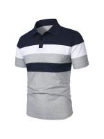 Polo a rayas Vintage para hombre, Camiseta de piqué de Golf, manga corta, bloque de Color, disponible en tallas grandes y altas - details 5