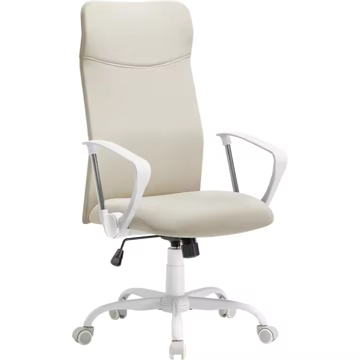 Silla de Oficina, Silla ergonómica, Asiento Giratorio, Asiento Acolchado, Regulable en Altura e inclinable, Capacidad de Carga 120 kg, Color Beige Cappuccino OBN034K01 - 1