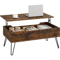 Centro Elevable, Mesa Salon con Espacio Interno, Mesa Centro Elevable y Extensible, Mesa Auxiliar con Patas Metálicas para Salón, 95x50x(40-55,5) cm, Marrón Rústico, BTS18hov - details 9