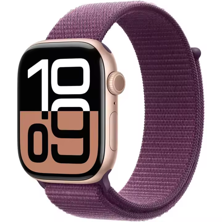 Apple Watch Series 10 [GPS, 42 mm] - Caja de aluminio en oro rosa con correa deportiva color ciruela (renovado) - 1