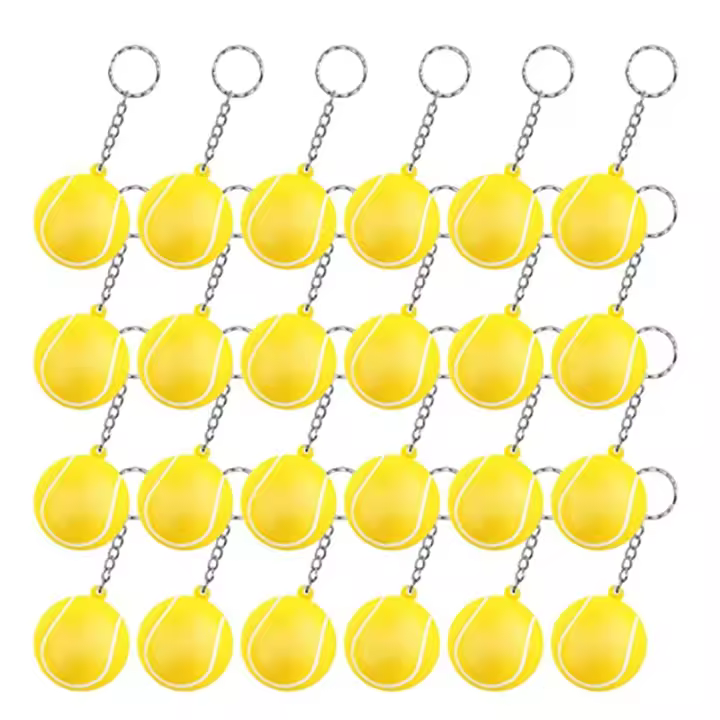 Paquete de 24 llaveros de pelota de tenis, mini llaveros de pelota antiestrés de tenis, llaveros de pelota deportiva, recompensa de carnaval para niños y niñas - 1
