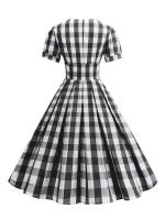 Elegante Vestido Rockabilly de Cintura Alta con Cuadros Blancos y Negros - details 2