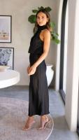 Elegante Vestido Largo de Satén de Color Sólido Cuello Halter sin Mangas Ideal para Fiestas - details 17