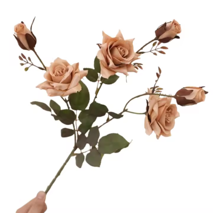 Rama de Rosa Artificial Retro, flor de Rosa de imitación de lujo de 3 cabezas, flores falsas hechas a mano elegantes, decoración para sala de estar y hogar - 1