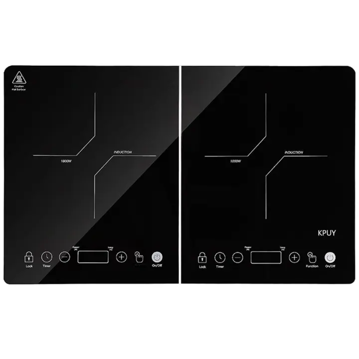 KPUY Estufa de Inducción Portátil Eléctrico 3500W Negro con Doble Placa, Función de Tiempo Limitador, Control Táctil, Tipo de Instalación: Libre, Material del Fondo: Vidrio - 1