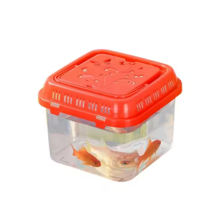 Pecera portátil de plástico transparente con mango, jaula portadora de hámster, Mini pecera de mano de Color aleatorio - 1