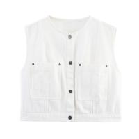 PB&ZA2025Moda chaleco vaquero informal holgado sin mangas con cuello redondo y botonadura sencilla para mujer, ropa de verano - details 2