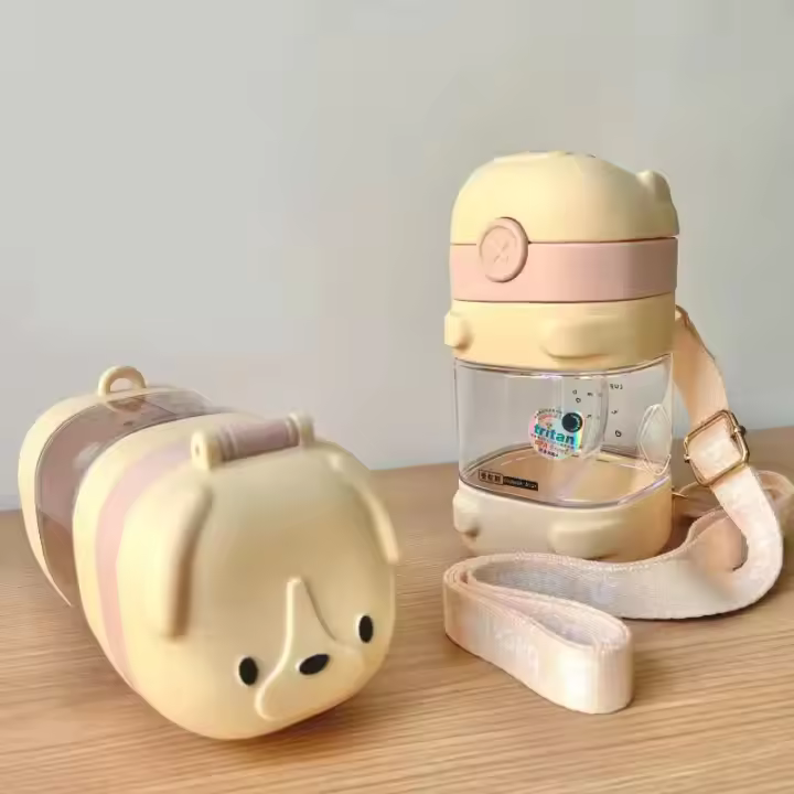 Botella de agua con pajita, bonitas botellas de agua para niños, escuela, niñas, niños, tirantes portátiles al aire libre, botella de agua sin BPA para niños - 1