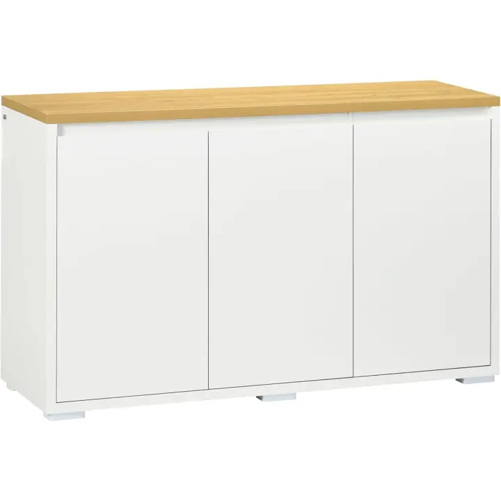 Taburete de Almacenamiento de Armario de Sala con 3 Puertas Estante Ajustable para Cocina Blanco - 1