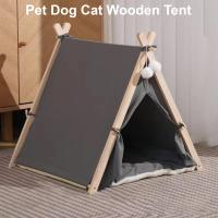 Cama de madera para perros y gatos, tienda de campaña de diseño Simple, prevención de mosquitos, casa de dormir para mascotas, producto para interiores, verano e invierno - details 8
