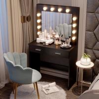 Maquillaje con Hollywood LED Espejo 2 Cajones Grans y Taburete 80x40x140cm (Gris) - details 9