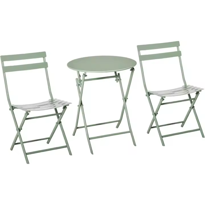 Conjunto de Muebles de Jardín Plegable Juego de 1 Mesa Redonda y 2 Sillas de Terraza con Marco de Acero y Respaldo para Balcón Patio Verde Oscuro - 1
