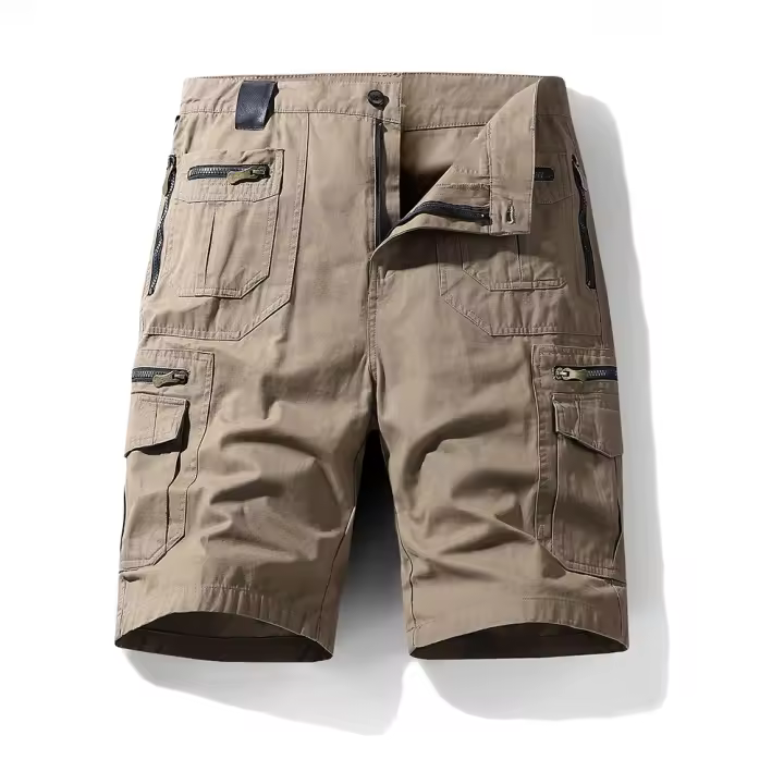Summer men's cotton multi-pocket solid color 7-point Library, casual sports shorts - 1