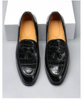 Británico pequeños zapatos de cuero de los hombres jóvenes puntiagudo borla beanie zapatos mocasines - details 11