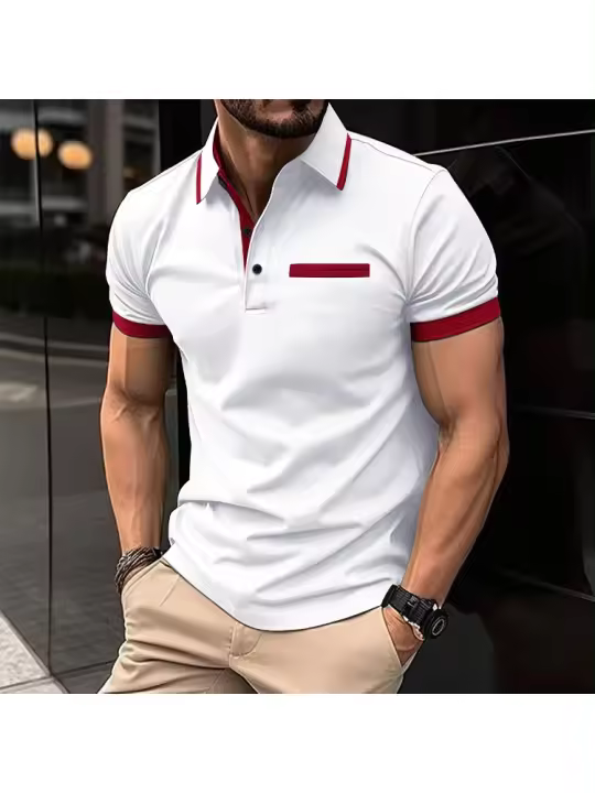 Nuevo verano de los hombres casual POLO camisa pecho falso bolsillo solapa botón de negocios camiseta top - 1