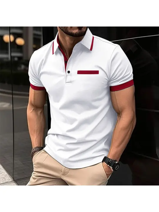 Nuevo verano de los hombres casual POLO camisa pecho falso bolsillo solapa botón de negocios camiseta top - 1