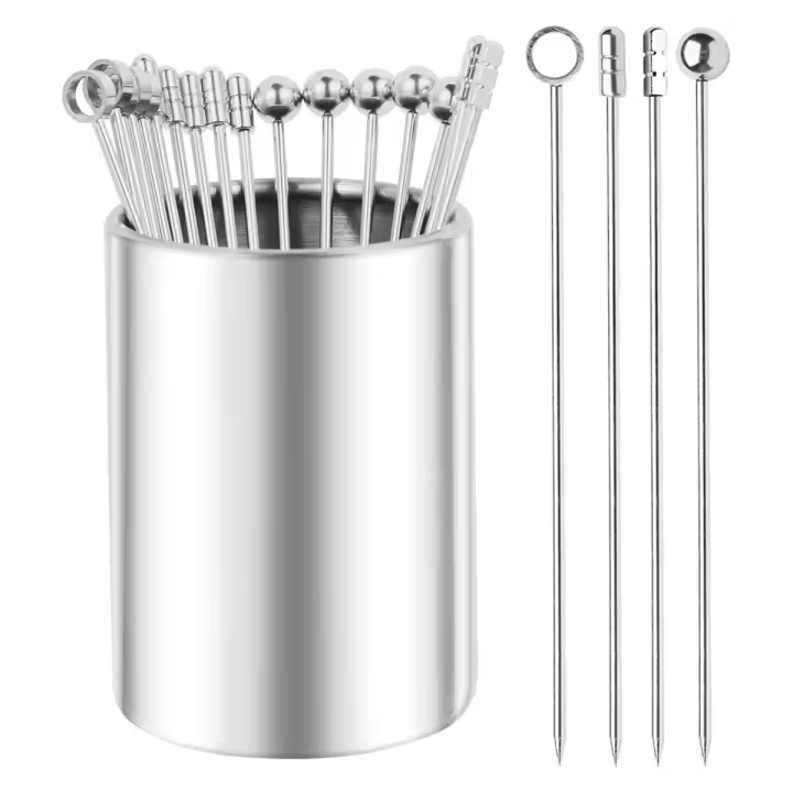 Palillos de cóctel de Metal de 4,3 pulgadas, paquete de 20 + Kit de soporte, palillos de dientes de cóctel de acero inoxidable 304, pinchos de cóctel reutilizables - 1