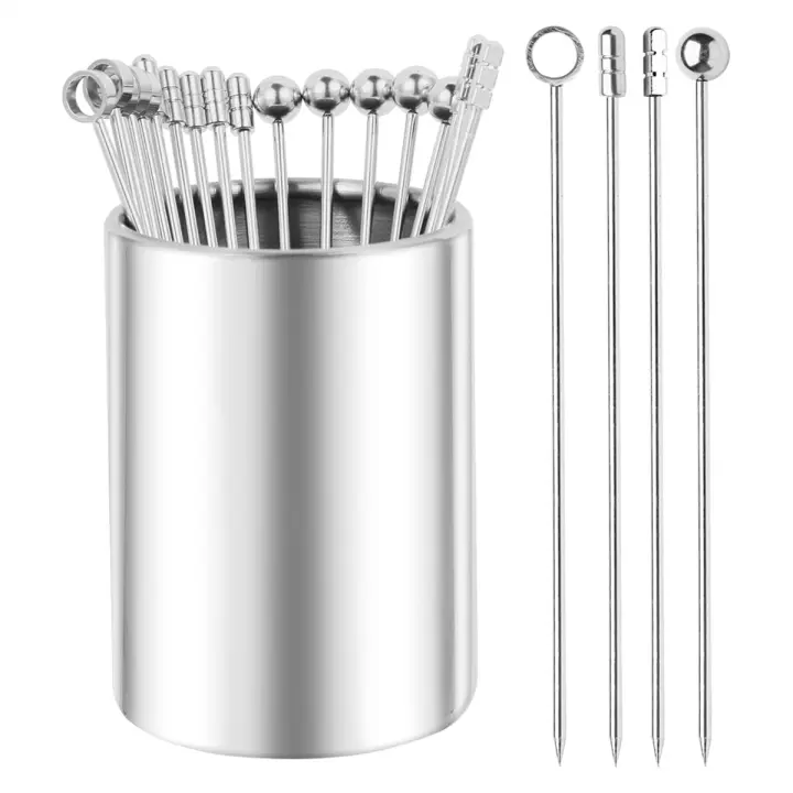 Palillos de cóctel de Metal de 4,3 pulgadas, paquete de 20 + Kit de soporte, palillos de dientes de cóctel de acero inoxidable 304, pinchos de cóctel reutilizables - 1