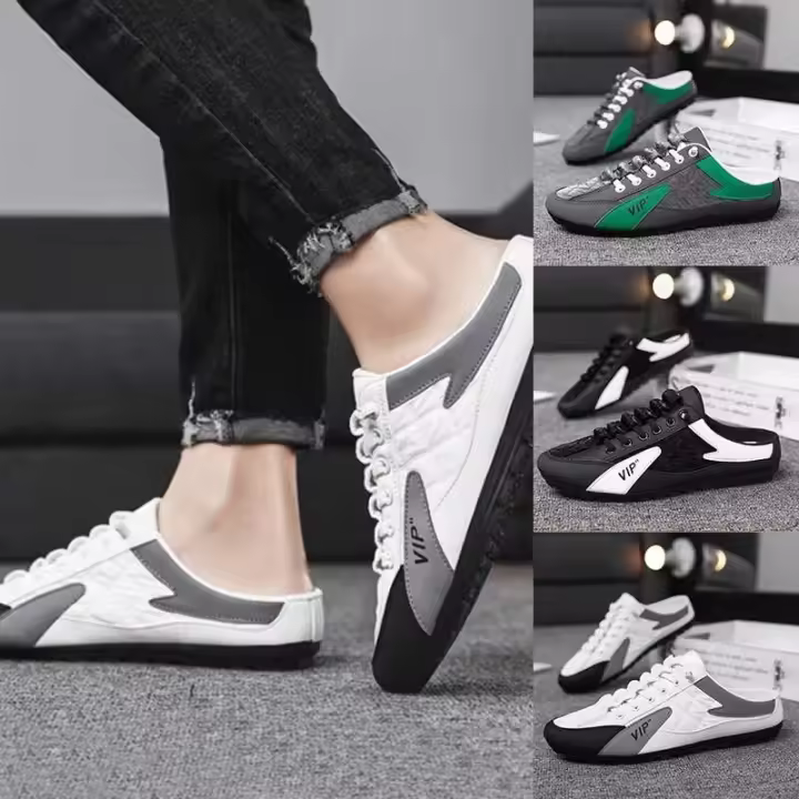 Zapatos planos de conducción de fondo suave de moda para hombre, zapatos casuales de primavera y verano con diseño de gorro, estilo de caminata de medio arrastre, sin cordones - 1