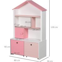 Estante de Libros para Niños con 4 Compartimentos Puerta y Cajones Extraíbles con Ruedas - details 2