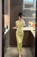Nuevo estilo chino cheongsam mejorado, estilo francés joven, vestido amarillo claro exquisito y de alta gama para socialité, verano - details 12