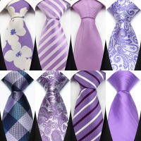 Corbata De Lujury Para Hombre 8CM Púrpura Floral Rayada Sólida Para Boda Fiesta Negocios Hecha a Mano En Poliéster - details 1