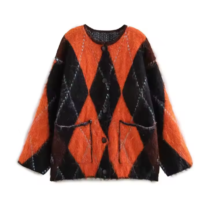 Suéter informal de manga larga para mujer, ropa de punto de moda, color contrg, otoño/invierno, 2024 - 1