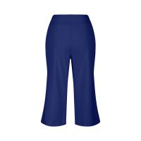 2024 primavera y verano mujeres elástico cintura alta 3/4 pantalón sólido Casual ajuste activo pantalones de pierna Capris anchos pantalones con bolsillos - details 36