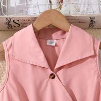 Vestido de Princesa para Niña en Verano Cinturón Encaje sin Mangas en Rosa - details 2