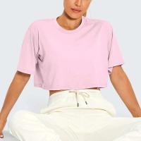 Camiseta divertida Y2K informal para mujer, Tops cortos rosas, camiseta holgada corta con cuello redondo, ropa de calle de verano - details 1