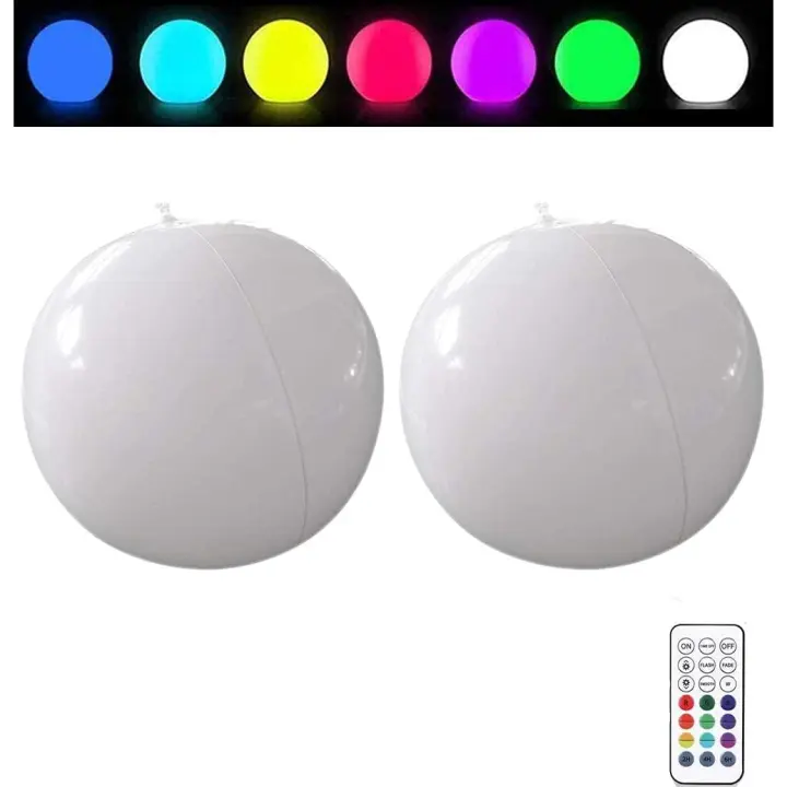 2PCS Luces flotantes de bola LED solar, RGB Luz Dimmable de piscina con control remoto + bomba de aire para bola, 14 inch - 1